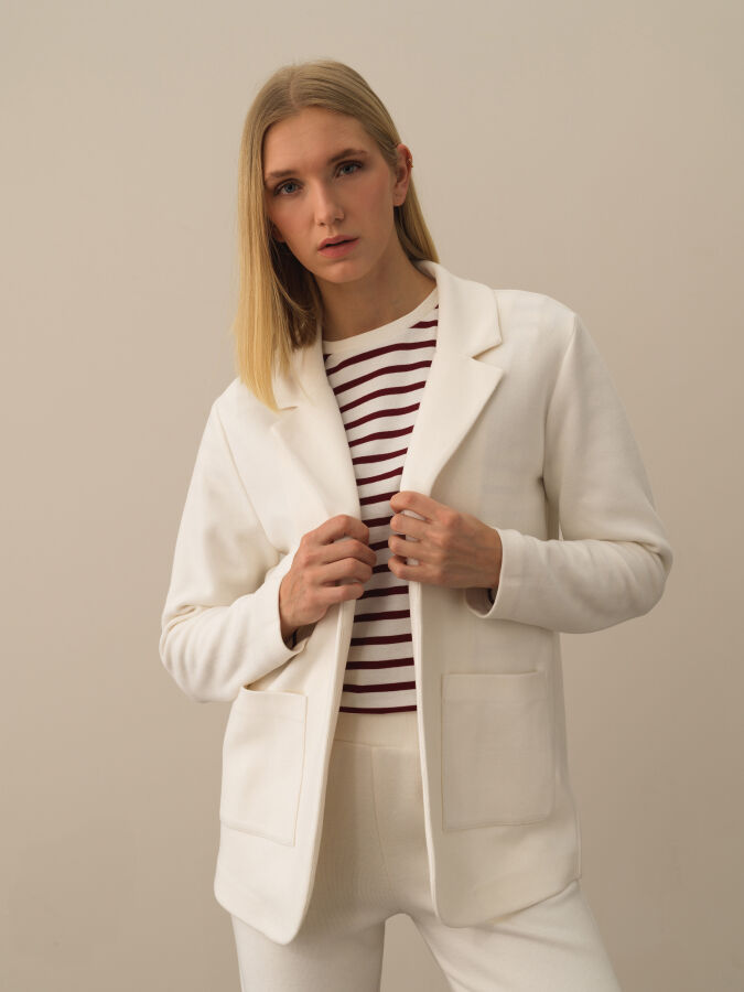 Ekru Pamuk Dokulu Regular Fit Ceket - Xint