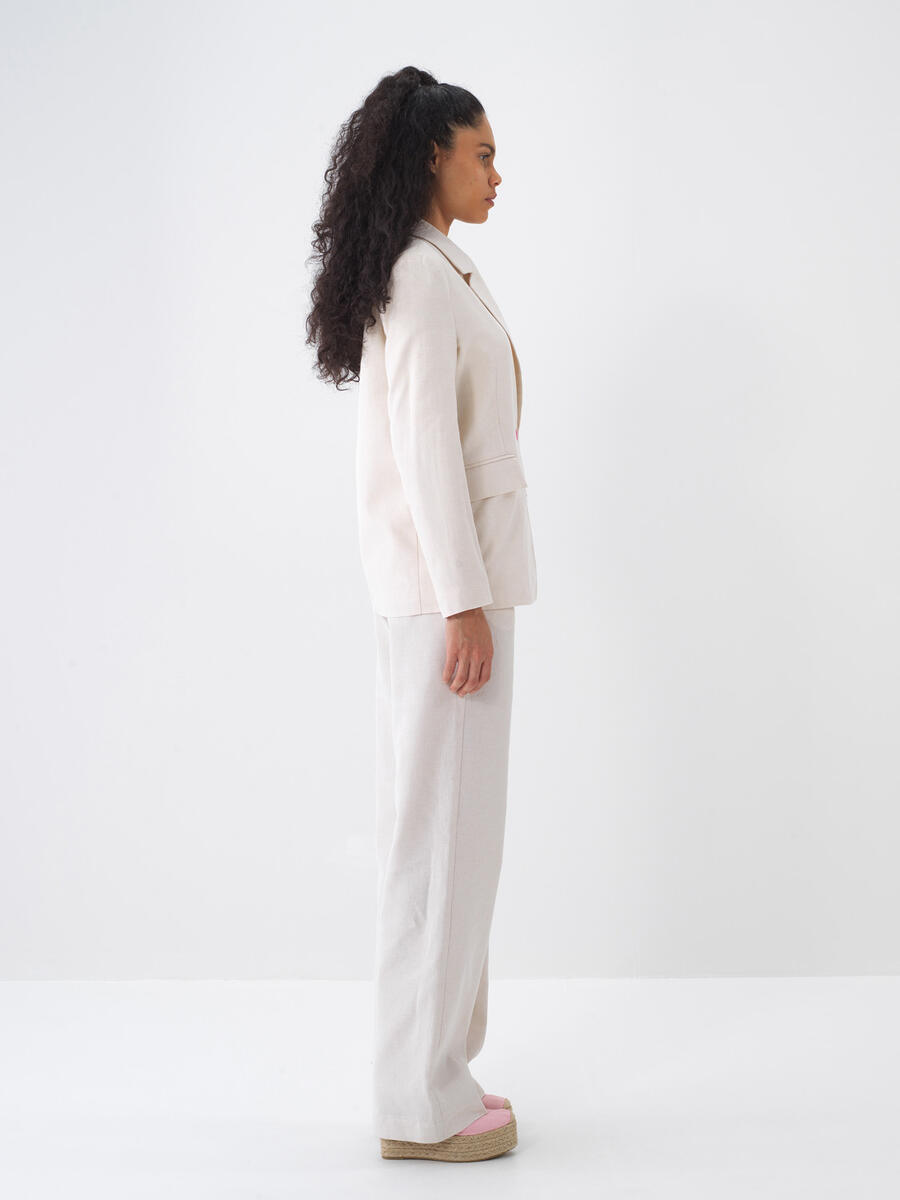 Ekru Regular Fit Keten Ceket - 3