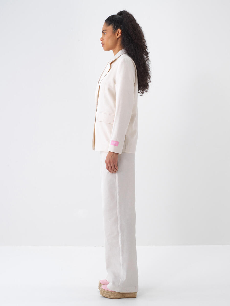 Ekru Regular Fit Keten Ceket - 4