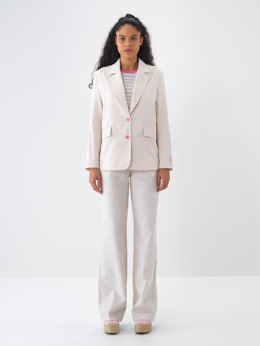 Ekru Regular Fit Keten Ceket - 2
