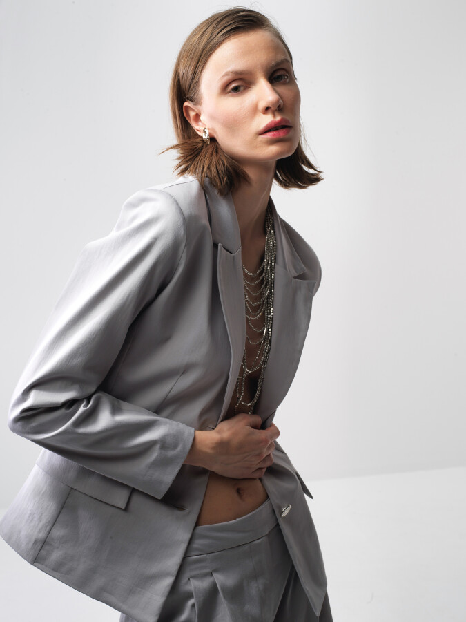 Gri Regular Fit Pamuklu Ceket - Xint