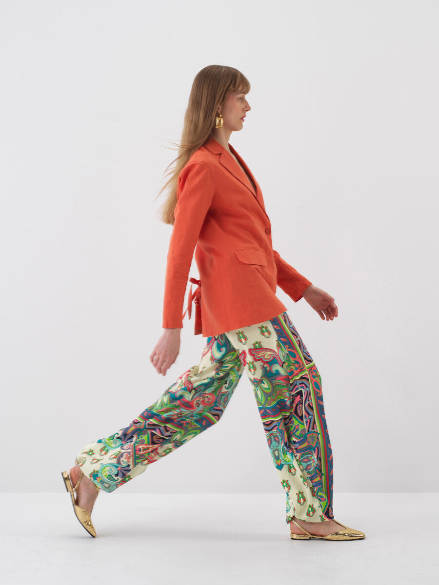 Kiremit Rengi Regular Fit Keten Ceket - 3