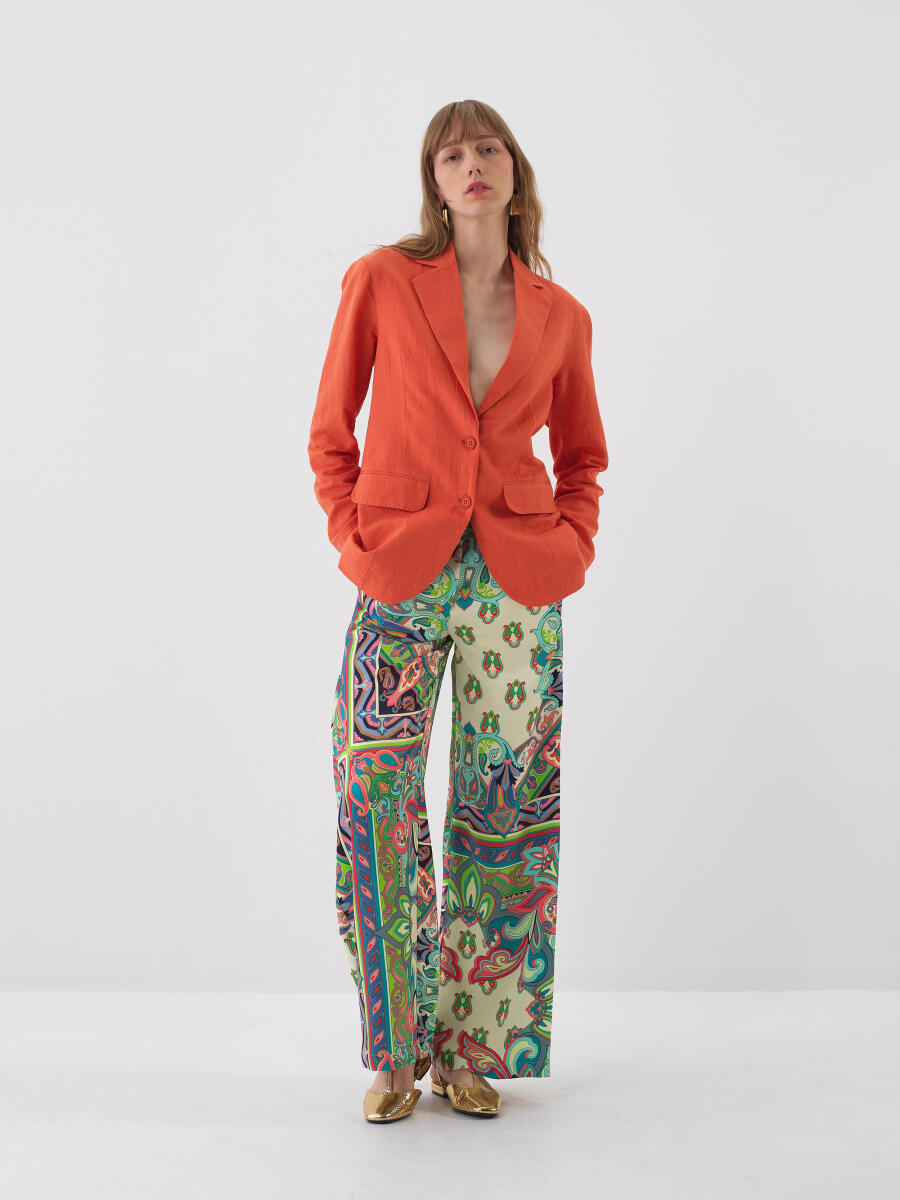 Kiremit Rengi Regular Fit Keten Ceket - 2