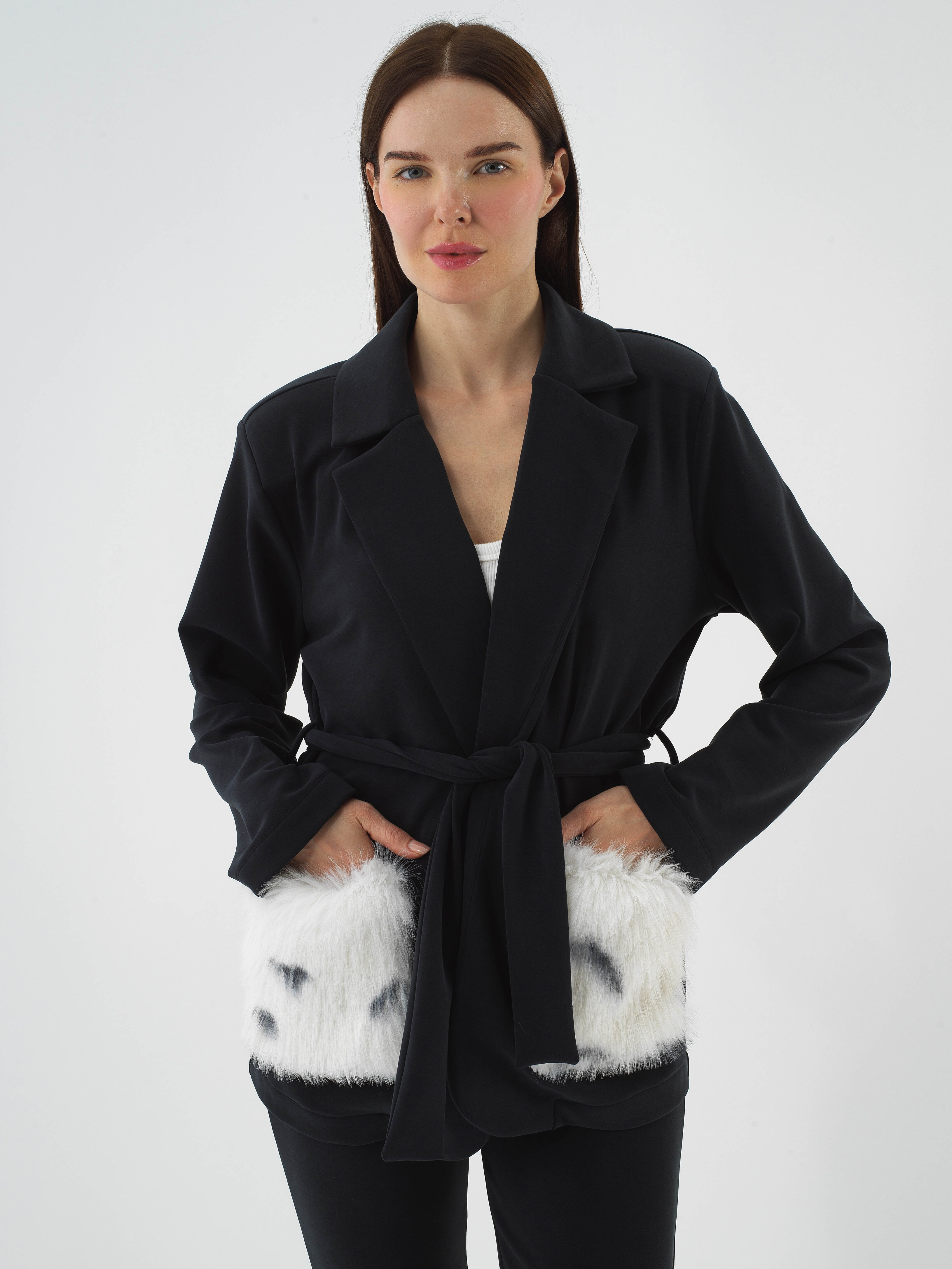 Lacivert Modal Dokulu Oversize Ceket - Xint