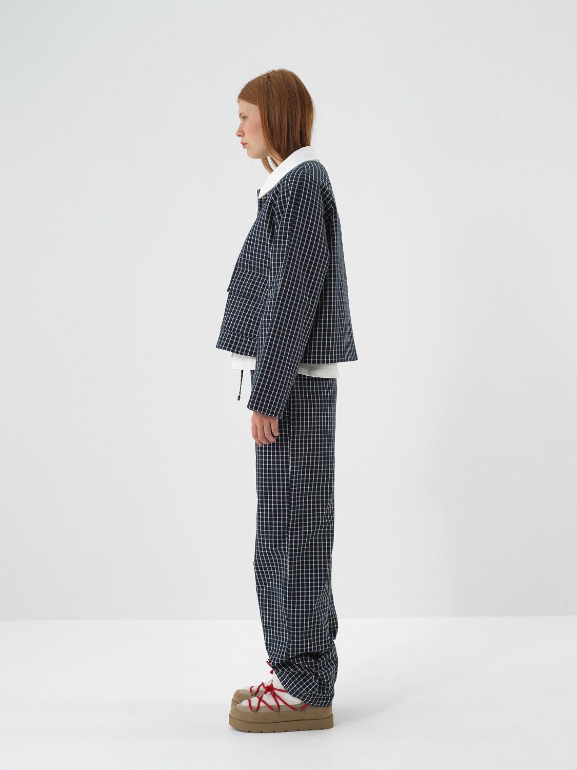 Lacivert Modern Ekose Oversize Ceket - Xint