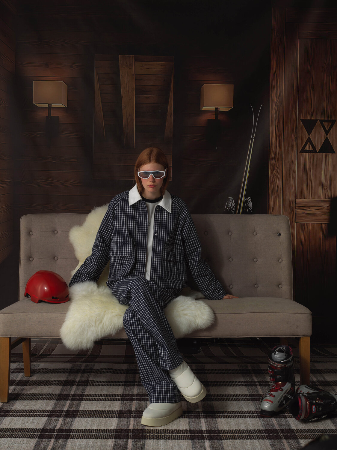 Lacivert Modern Ekose Oversize Ceket - Xint