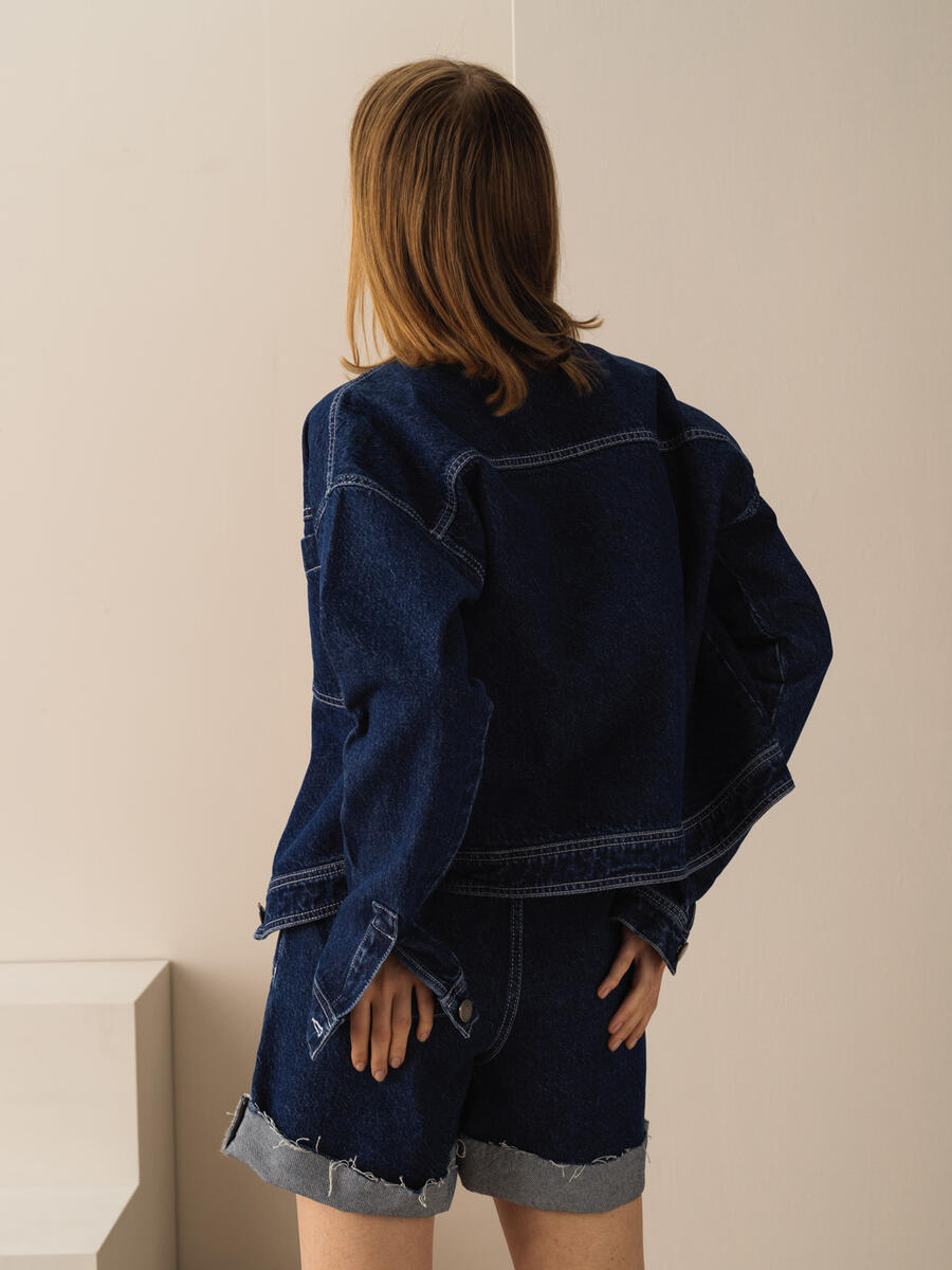 Lacivert Oversize Pamuklu Denim Ceket - 3