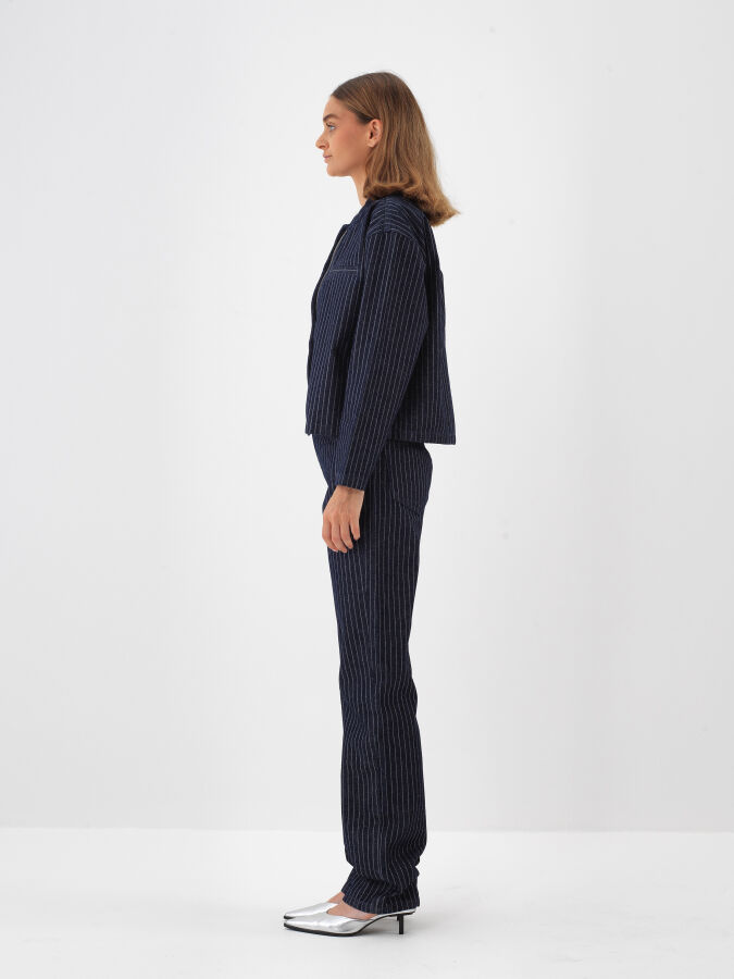 Lacivert Pamuk Dokulu Oversize Ceket - Xint