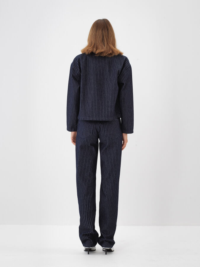 Lacivert Pamuk Dokulu Oversize Ceket - Xint