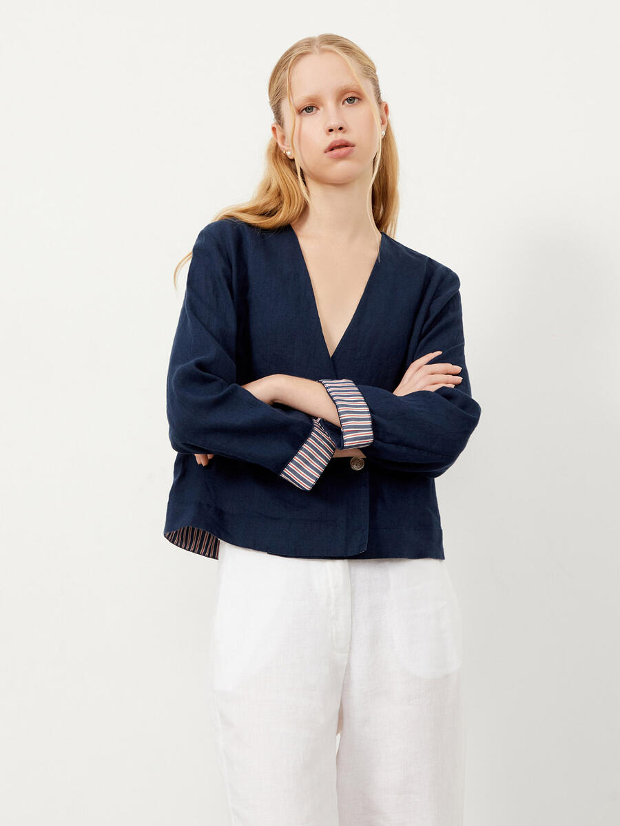 Lacivert Regular Fit Keten Ceket