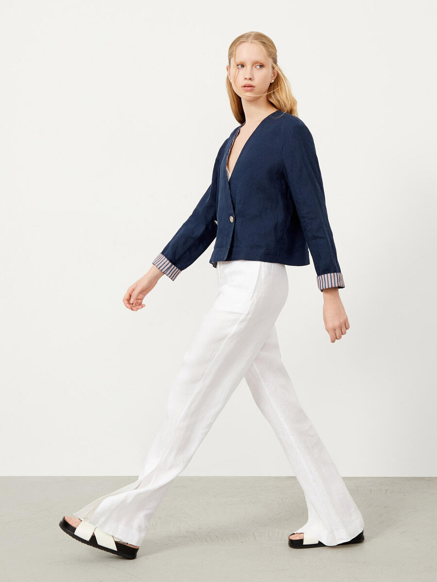 Lacivert Regular Fit Keten Ceket - 2