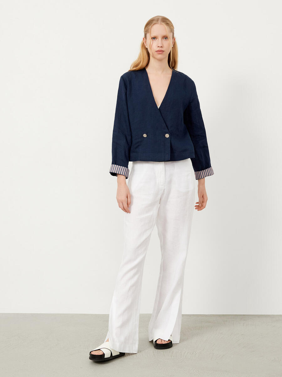 Lacivert Regular Fit Keten Ceket - 3