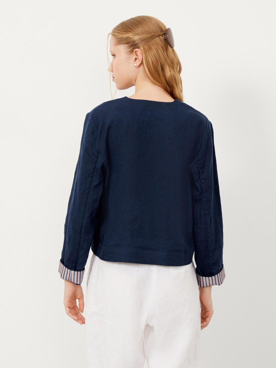 Lacivert Regular Fit Keten Ceket - 4