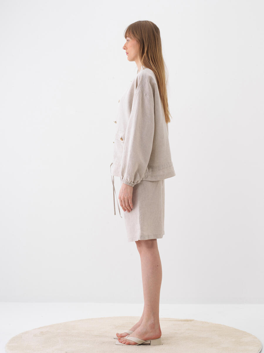 Naturel Oversize Keten Ceket - 3