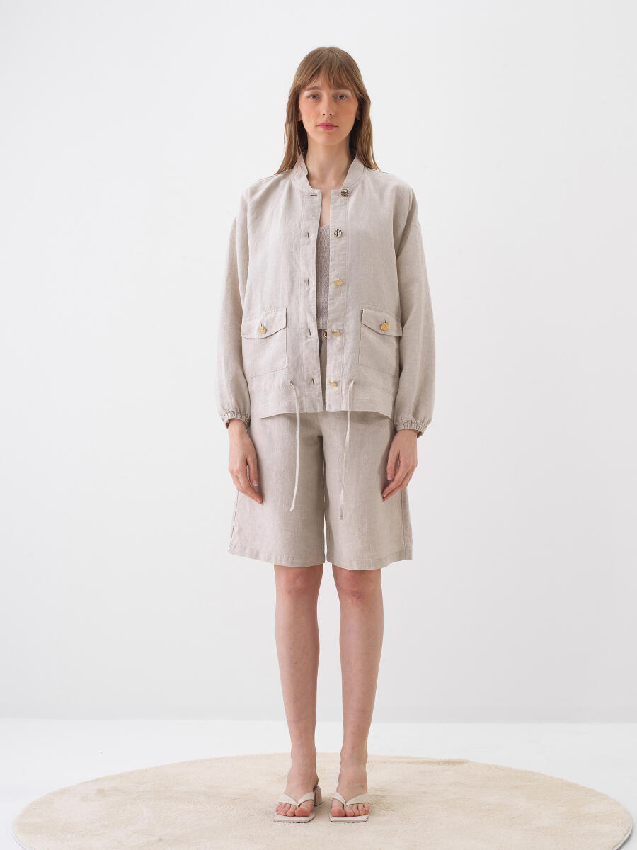 Naturel Oversize Keten Ceket - 2