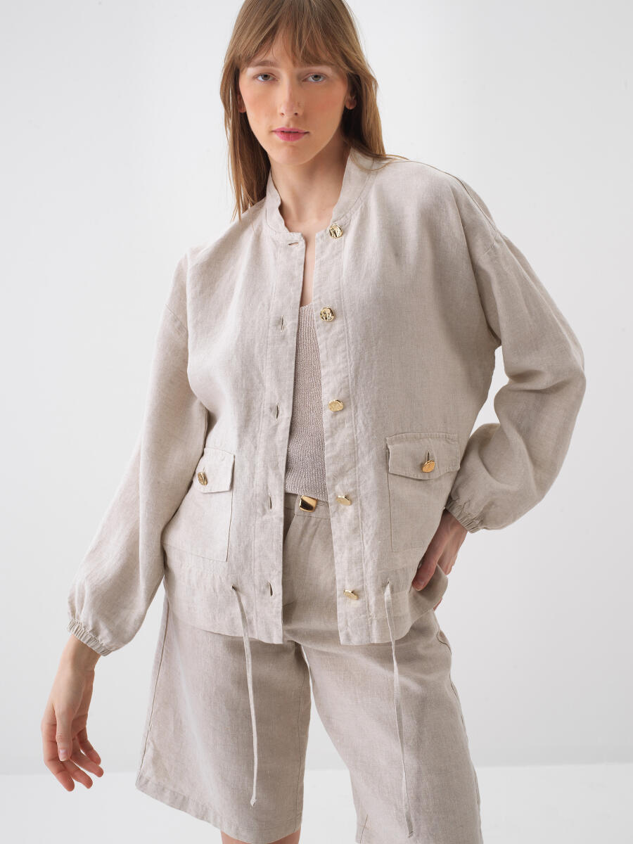 Naturel Oversize Keten Ceket