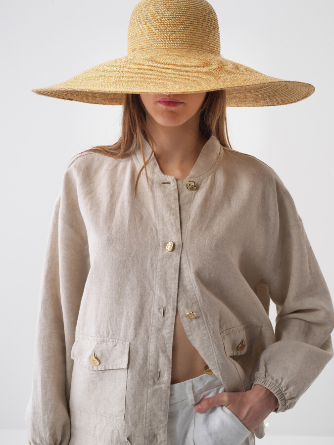Naturel Oversize Keten Ceket - Xint