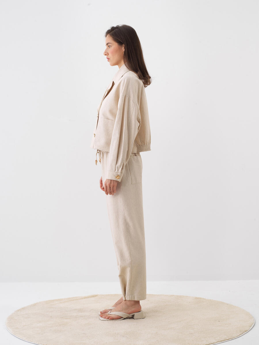 Natural Oversize Keten Ceket - 3