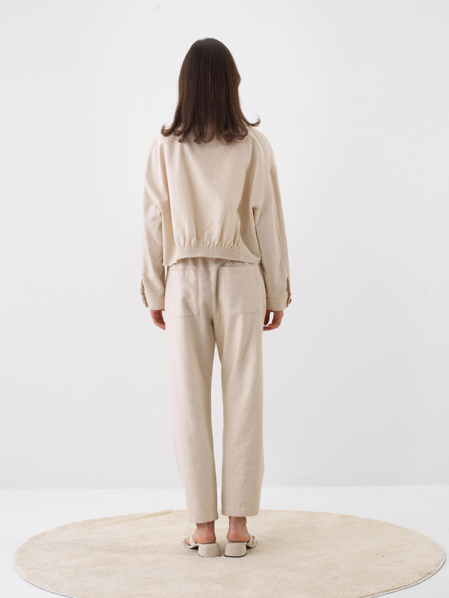 Natural Oversize Keten Ceket - 5