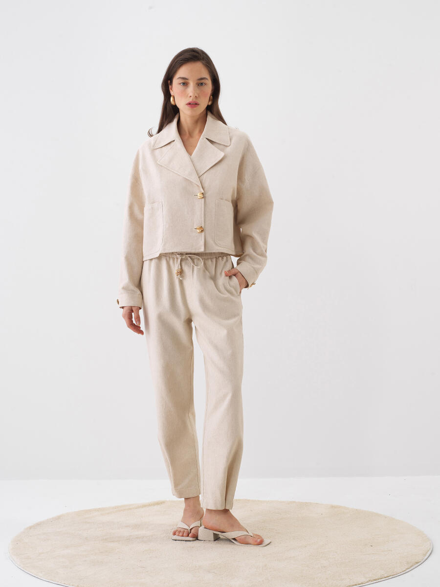 Natural Oversize Keten Ceket - 2