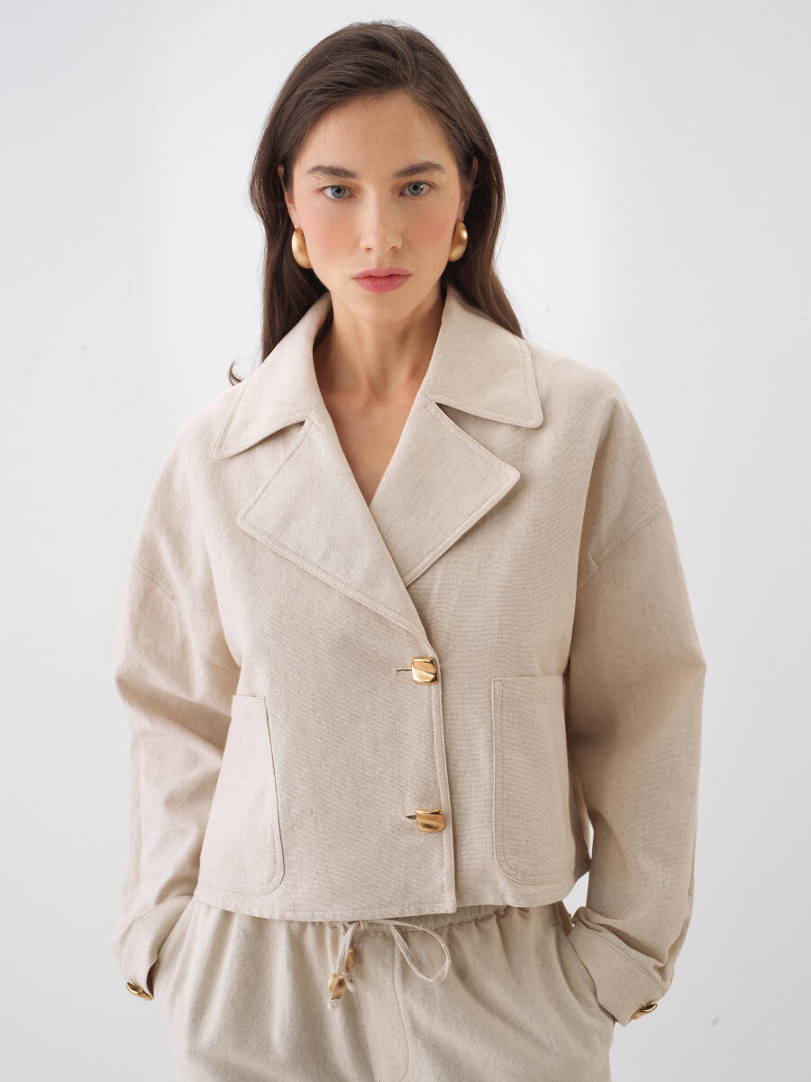 Natural Oversize Keten Ceket