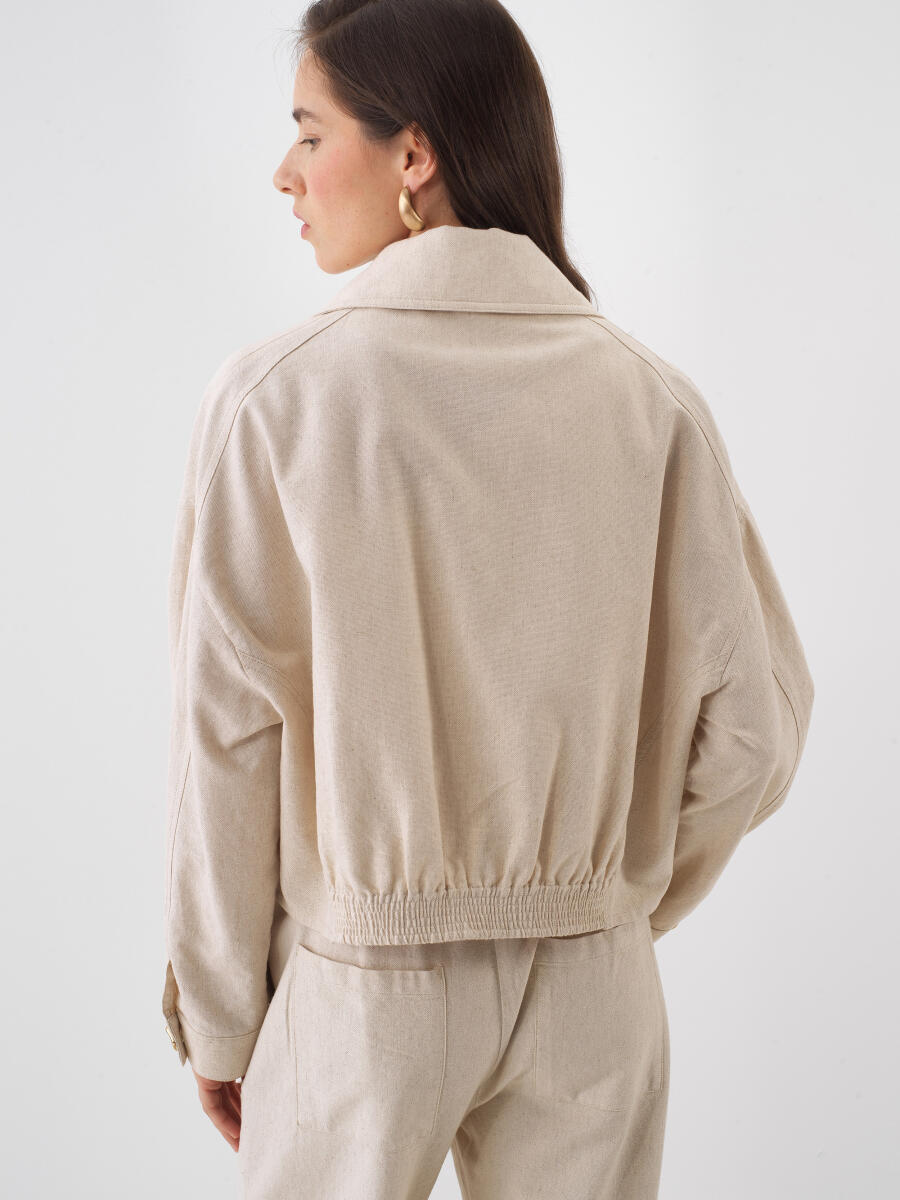 Natural Oversize Keten Ceket - 4
