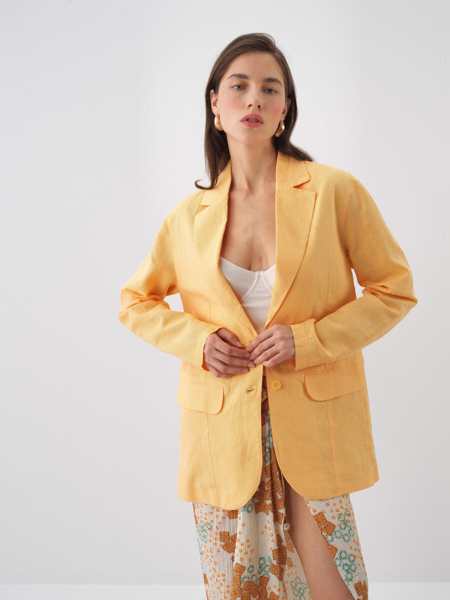 Sarı Regular Fit Keten Ceket