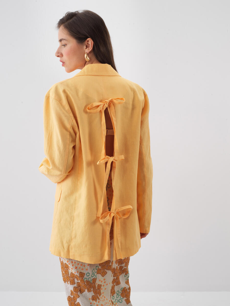 Sarı Regular Fit Keten Ceket - 5