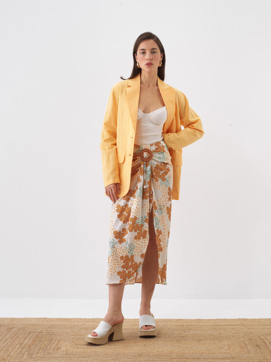 Sarı Regular Fit Keten Ceket - 4