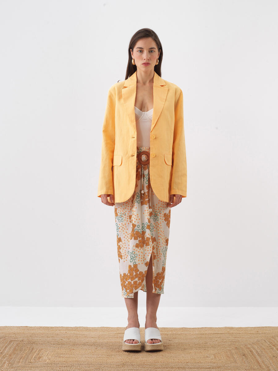 Sarı Regular Fit Keten Ceket - 2