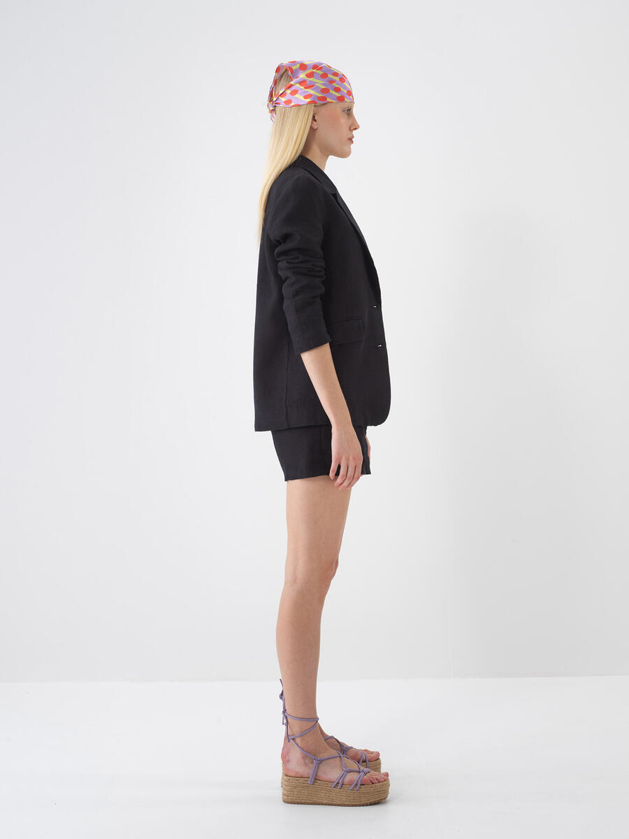 Siyah Regular Fit Keten Basic Ceket - 2