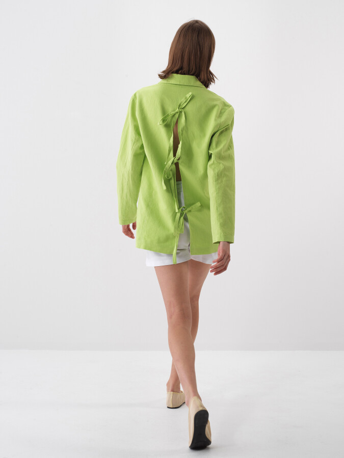 Yeşil Regular Fit Keten Basic Ceket - Xint