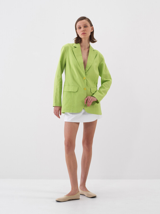 Yeşil Regular Fit Keten Basic Ceket - Xint