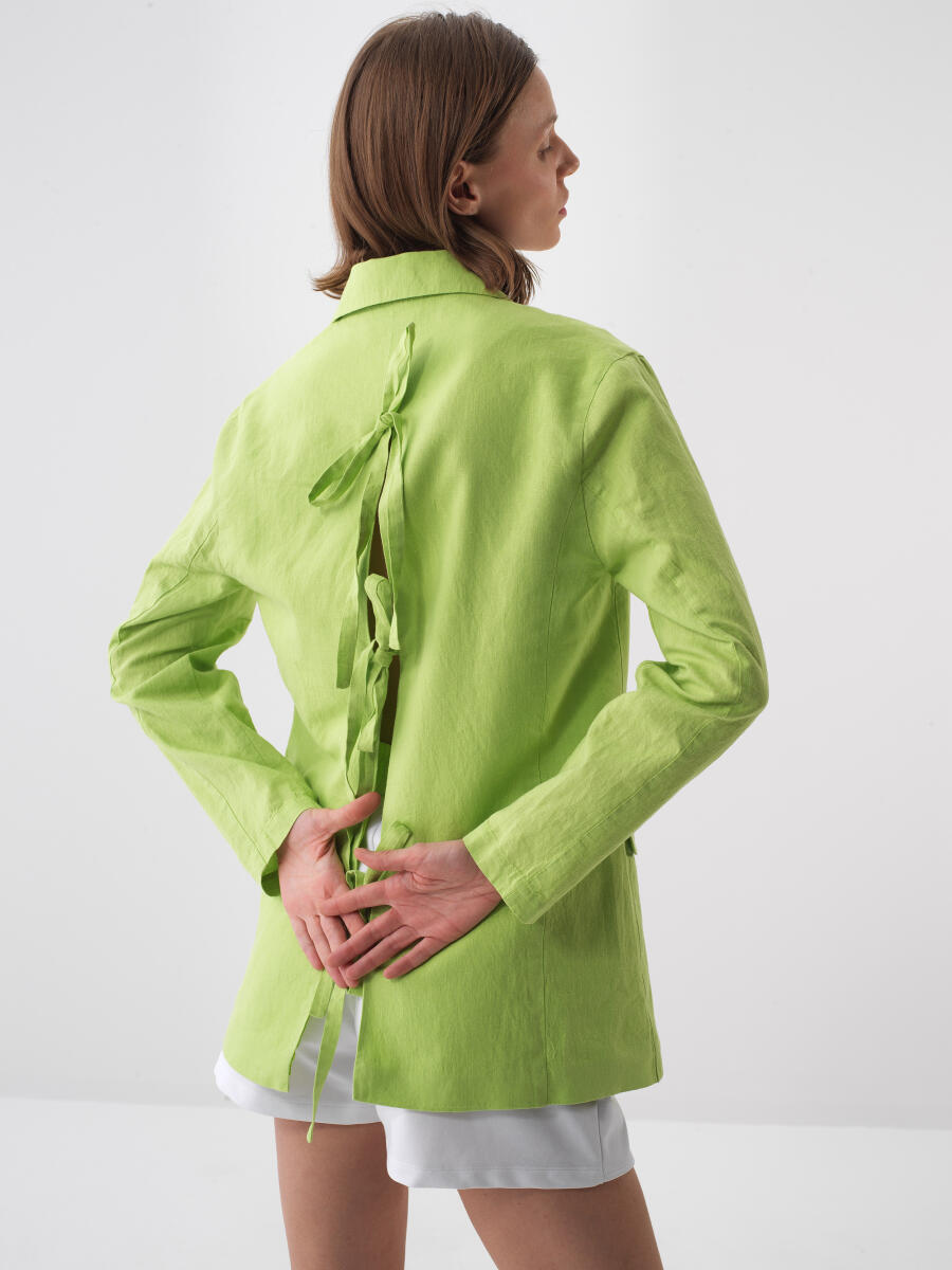 Yeşil Regular Fit Keten Ceket - 4