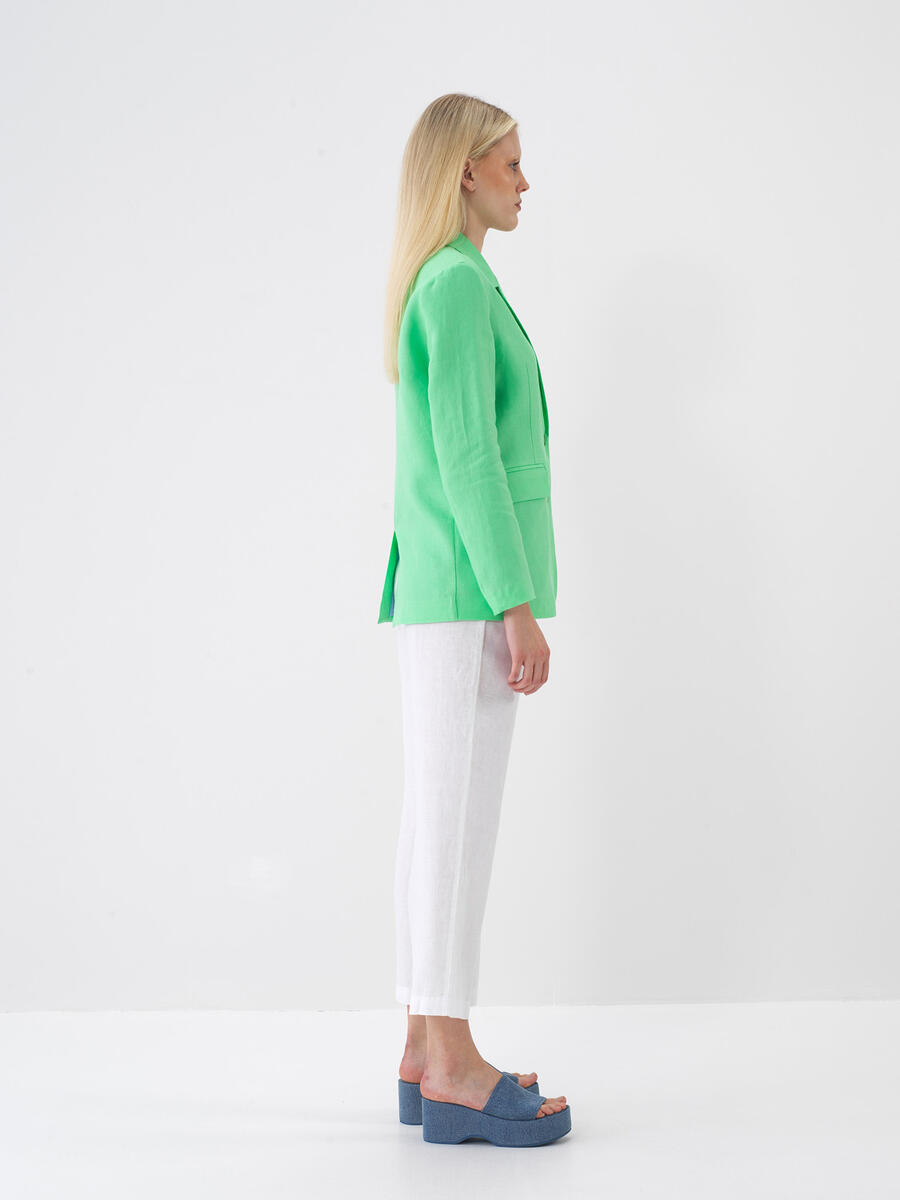 Yeşil Regular Fit Keten Basic Ceket - 2