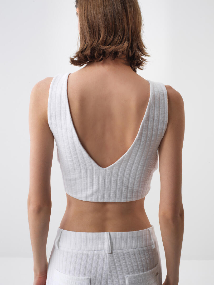 Beyaz Oversize Pamuklu Crop - 4