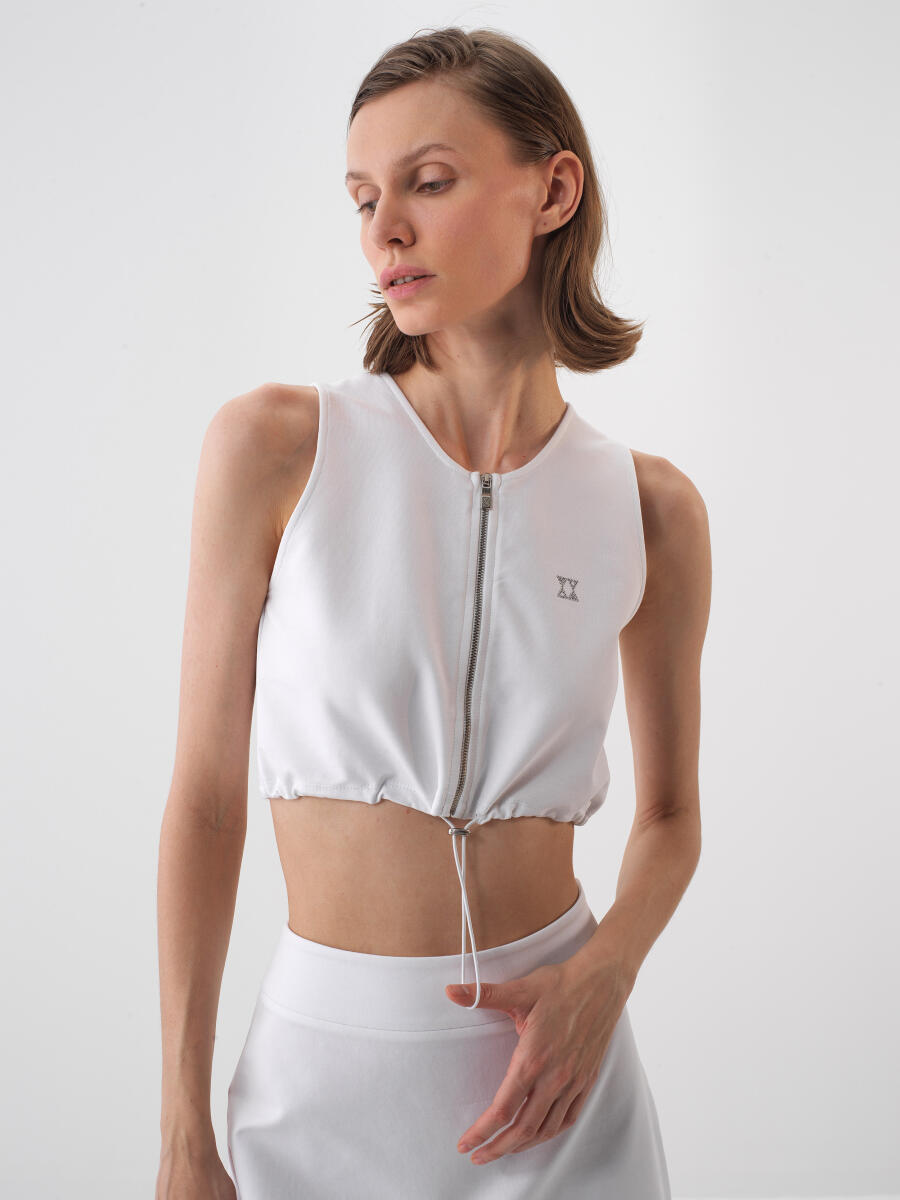 Beyaz Regular Fit Pamuklu Crop