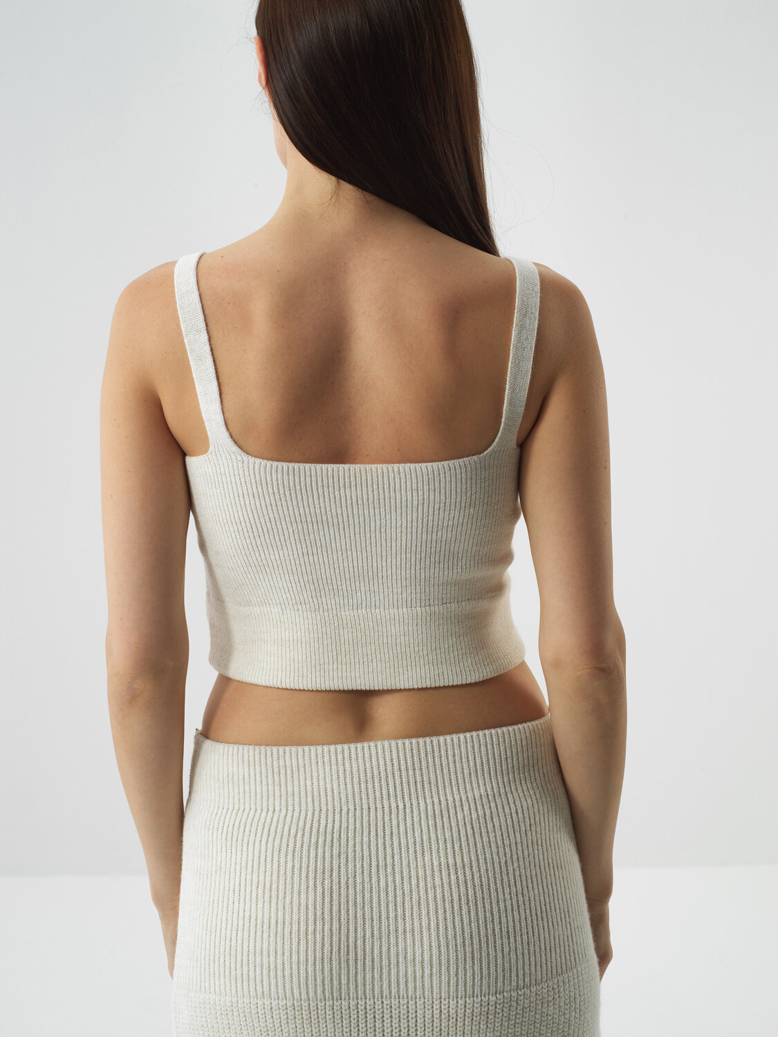 Ekru Doğal Yün Dokulu Slim Fit Crop - Xint