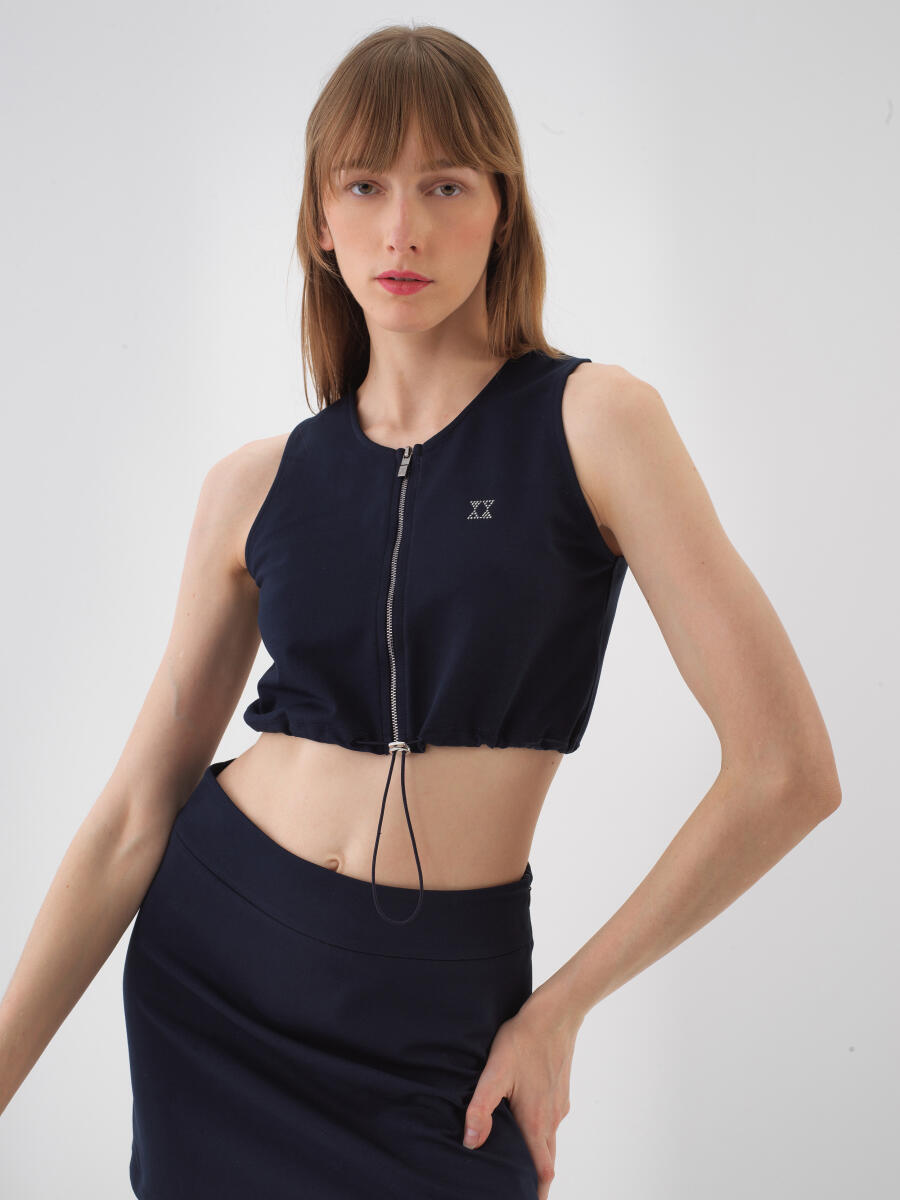Lacivert Regular Fit Pamuklu Crop