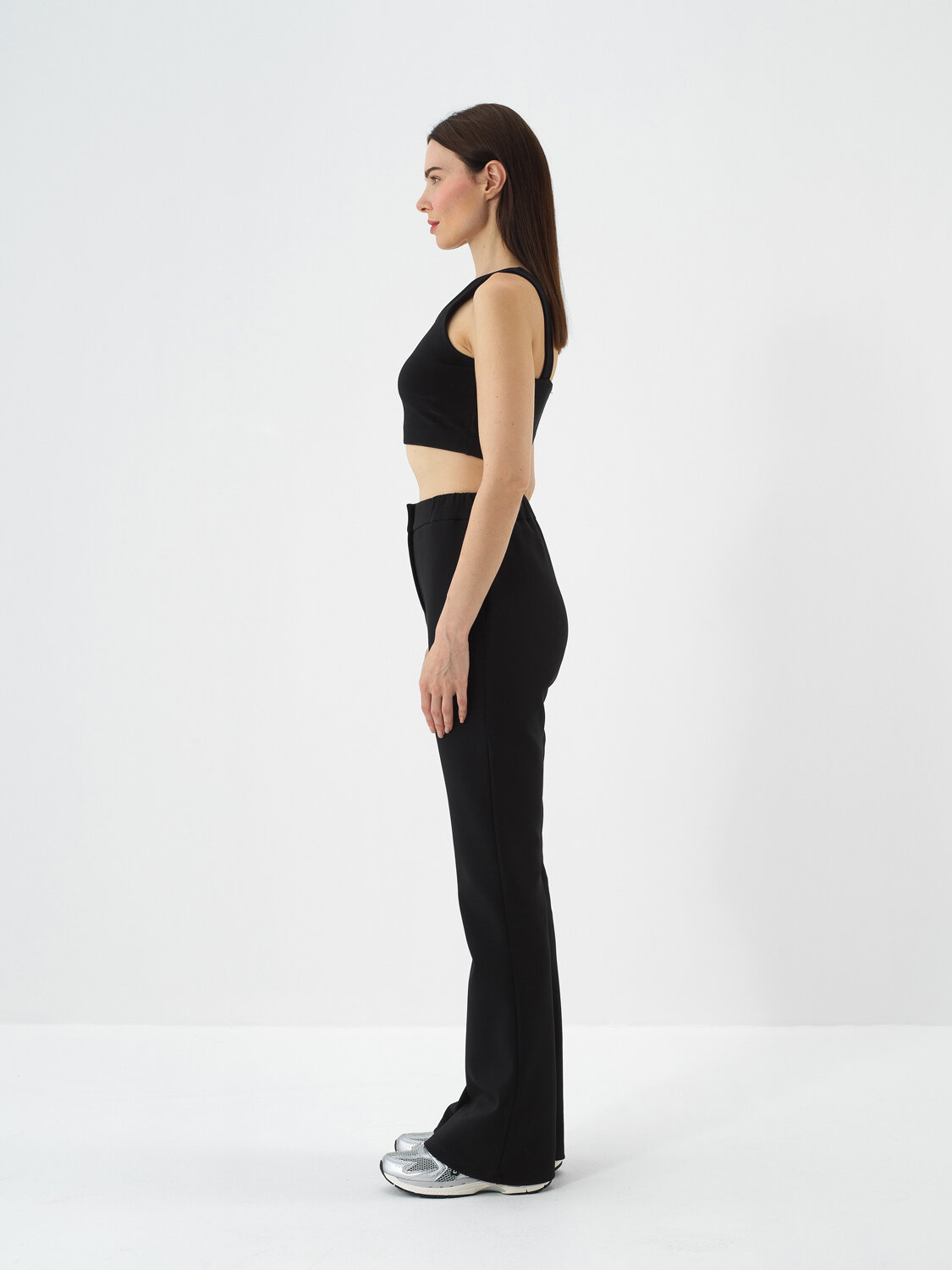 Siyah Pamuk Dokulu Regular Fit Crop - Xint