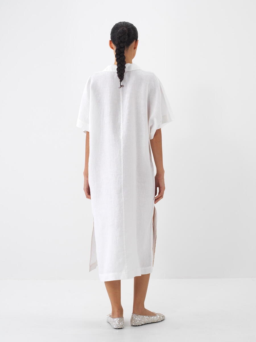 Beyaz Oversize Keten Elbise - 4