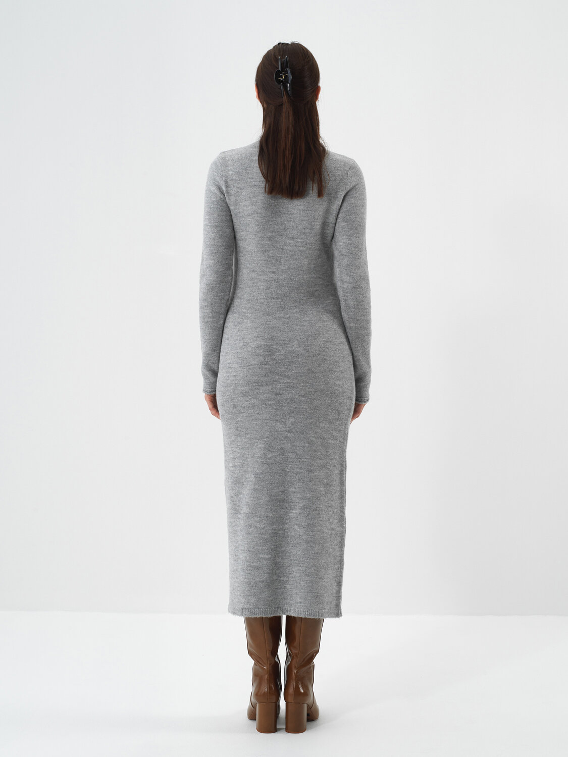 Gri Yumuşak Dokulu Oversize Elbise - Xint