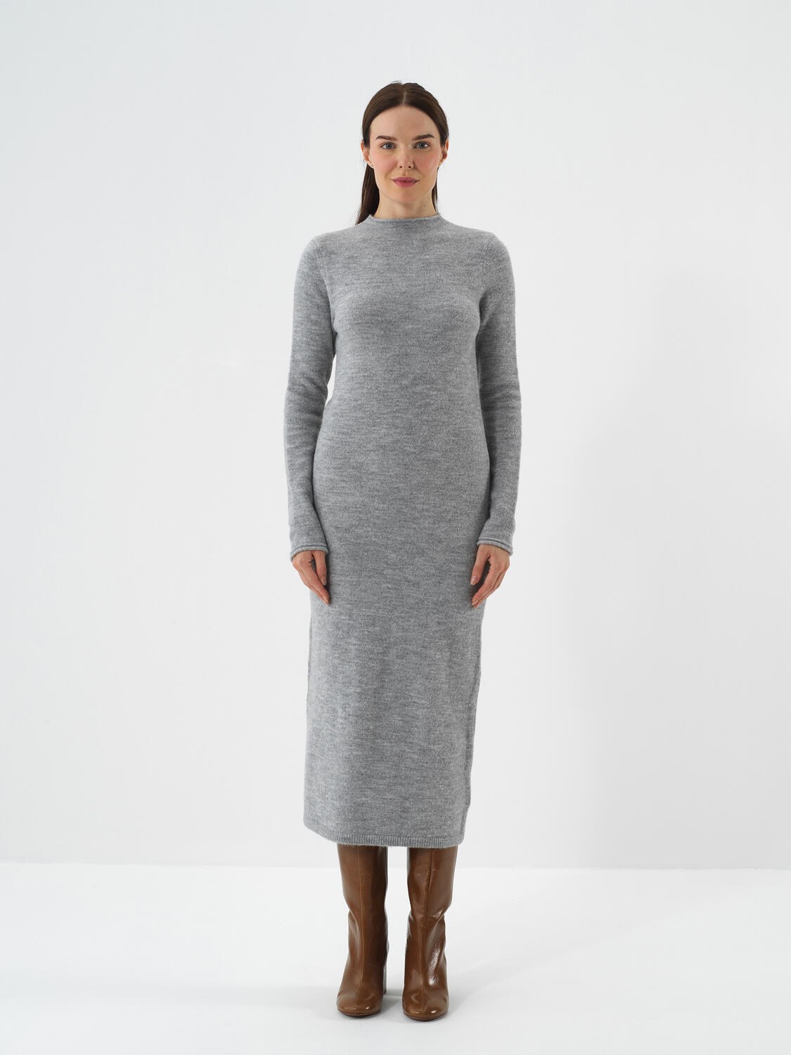 Gri Yumuşak Dokulu Oversize Elbise