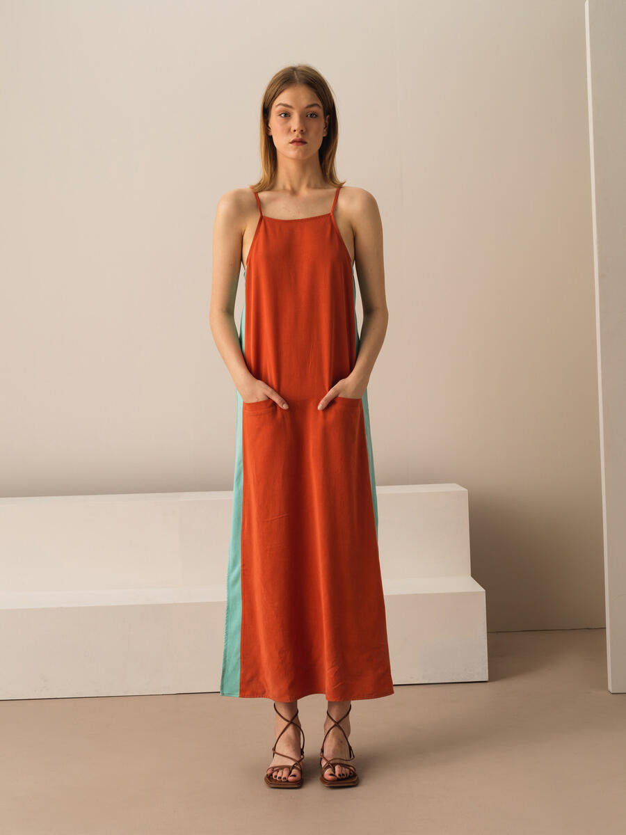 Kiremit Rengi Regular Fit Elbise - 3