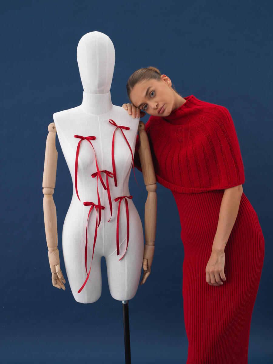 Kırmızı Doğal Yün Dokulu Regular Fit Elbise - 2