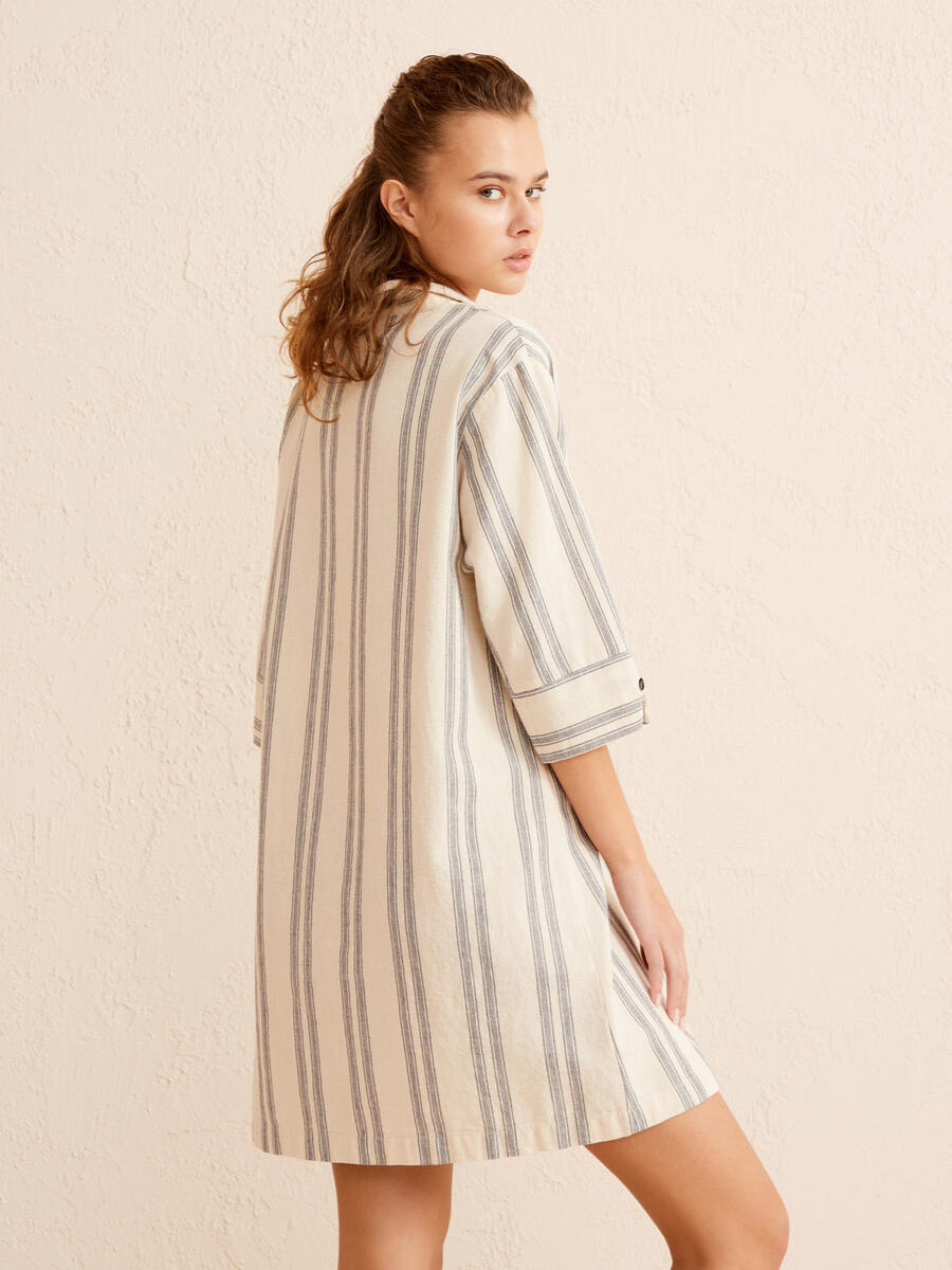 Lacivert Regular Fit Keten Elbise