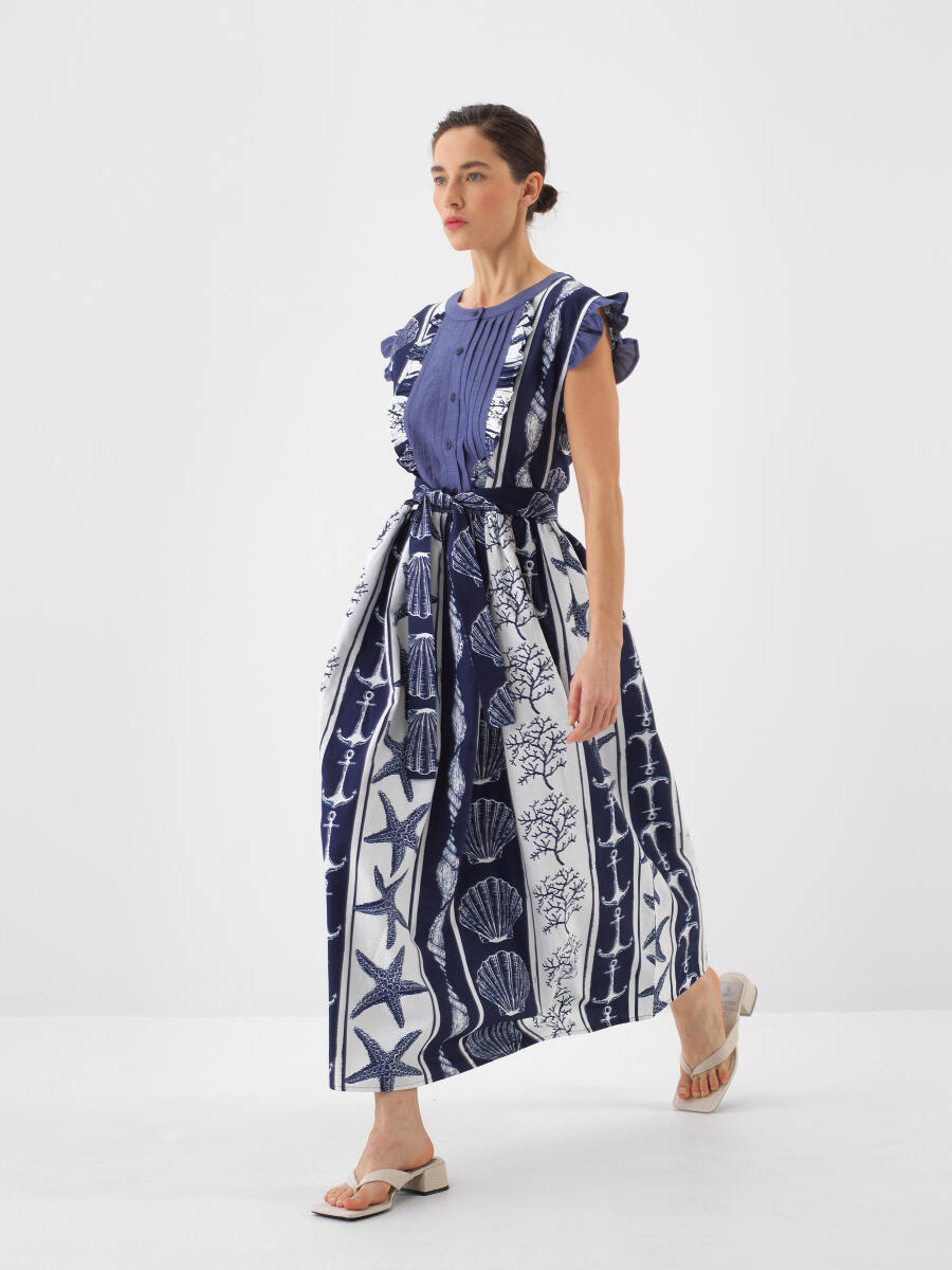 Lacivert Regular Fit Keten Elbise - 2