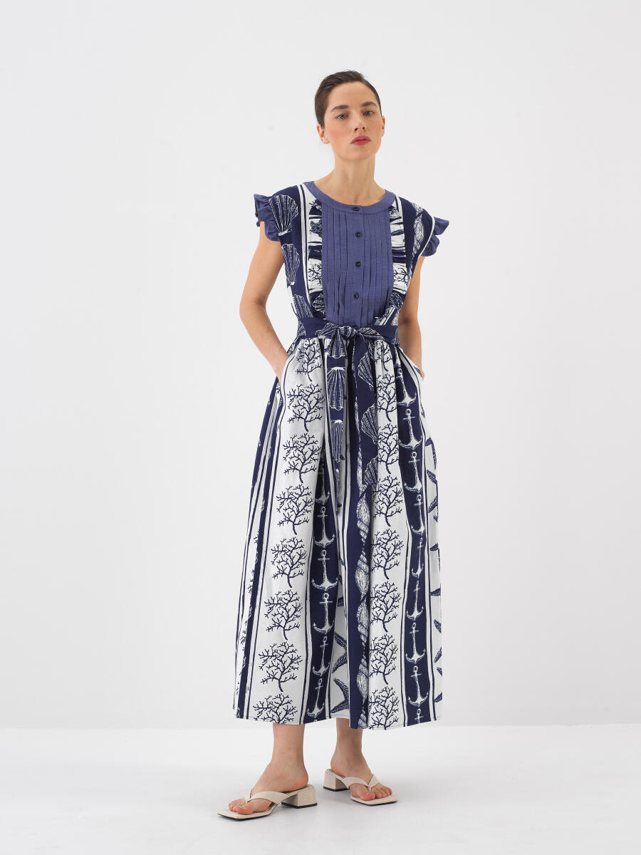 Lacivert Regular Fit Keten Elbise