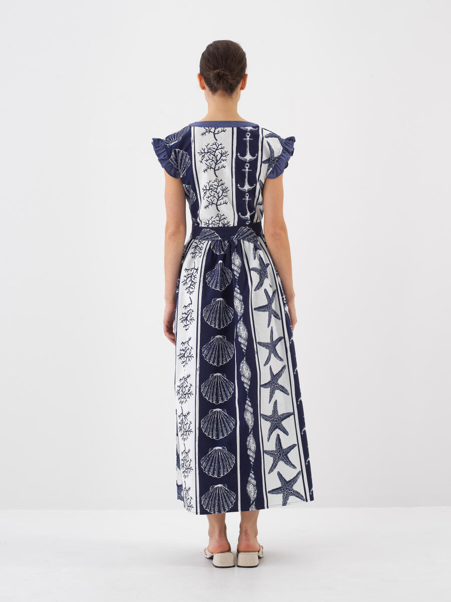 Lacivert Regular Fit Keten Elbise - 4