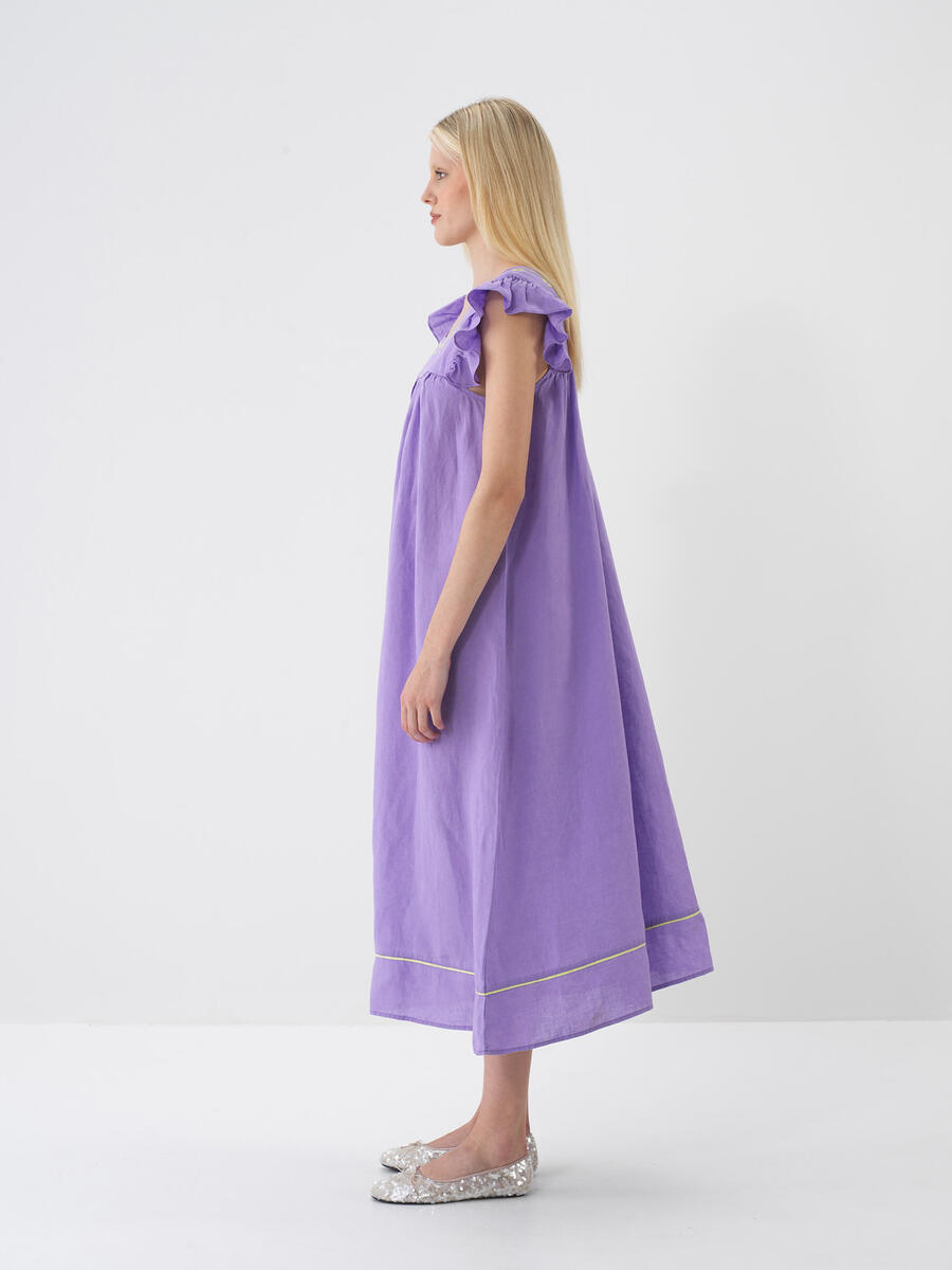 Lila Regular Fit Keten Basic Elbise - 3